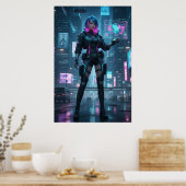 Neon Cyberpunk Operative – Futuristic City Poster  ポスター (キッチン)