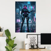 Neon Cyberpunk Operative – Futuristic City Poster  ポスター (ホームオフィス)