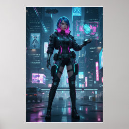 Neon Cyberpunk Operative – Futuristic City Poster  ポスター