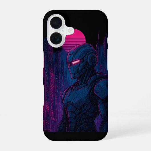 Neon Cyberpunk Robot Cityscape — Dreamframe_U8O Ed iPhone 16ケース (裏面)
