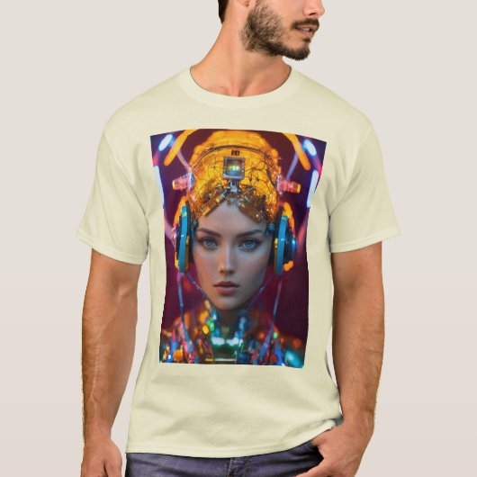 Neon Cyborg – 未来的なSci-Fi Tシャツデザイン Tシャツ (正面)