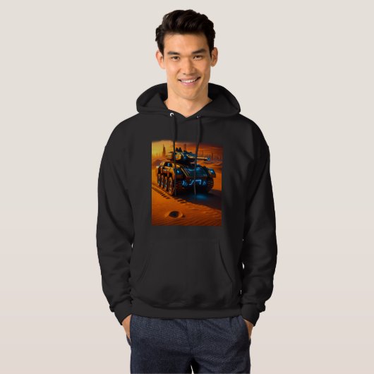 Neon Desert Tank Hoodie – Futuristic Sci-Fi Combat パーカ (正面フル)