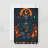Neon Dia de los Muertes High Priestess Tarot Card (正面)