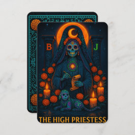 Neon Dia de los Muertes High Priestess Tarot Card
