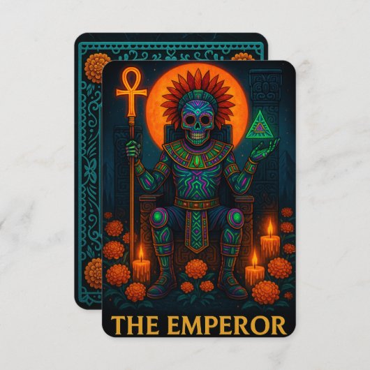 Neon Dia de los Muertos Emperor Tarot Card (正面/裏面)