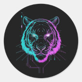 Neon digital tiger art ラウンドシール (正面)