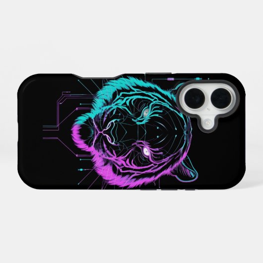 Neon digital tiger art iPhone 16ケース (裏面横)