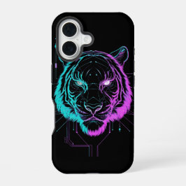 Neon digital tiger art iPhone 16ケース
