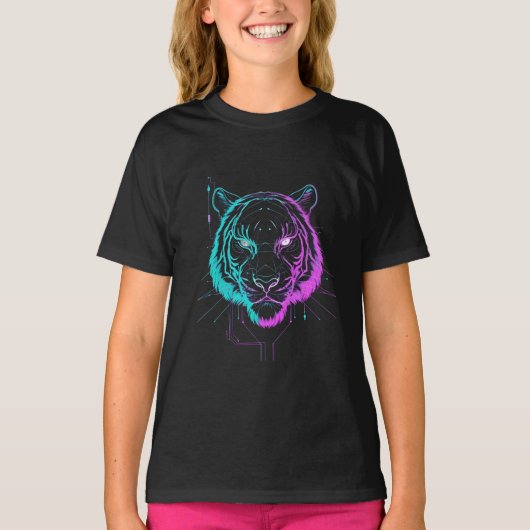 Neon digital tiger art tシャツ (正面)