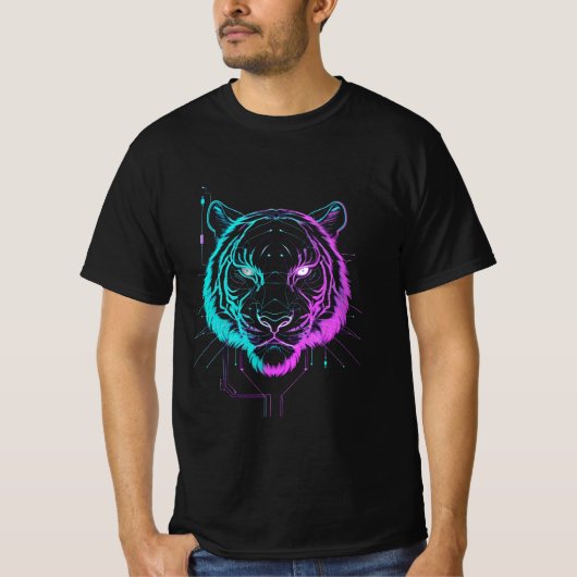 Neon digital tiger art tシャツ (正面)