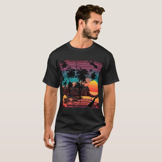 Neon Dinosaur and Skater at Sunset Tシャツ (正面フル)