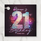 Neon Disco Ball Music Notes 21st Birthday Party フェイバータグ (正面)