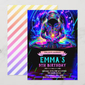 Neon DJ birthday party invitation 招待状 (正面/裏面)