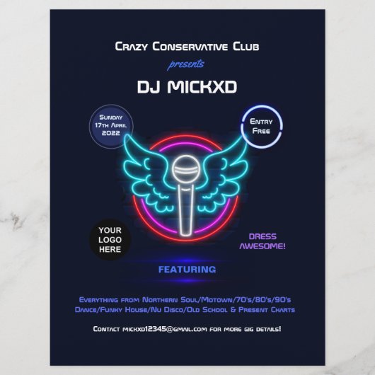 Neon DJ Music and Dance Gig Flyer チラシ (正面)