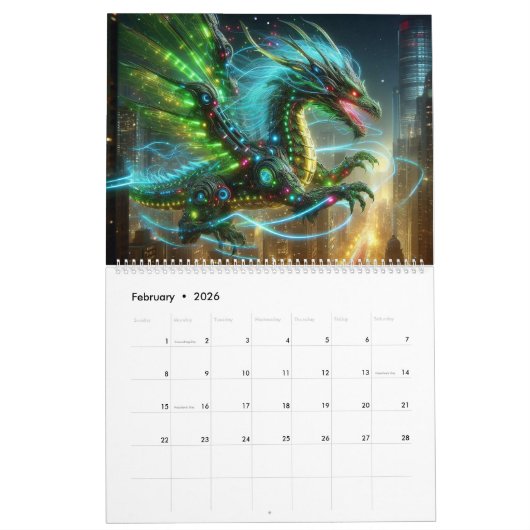 Neon Dragon AI Art カレンダー (2月 2026)