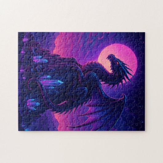 Neon Dragon on Crystal Peak – Synthwave Fantasy Ar ジグソーパズル (横)