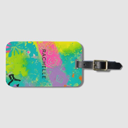 Neon Dreams Abstract ラゲッジタグ (正面横)