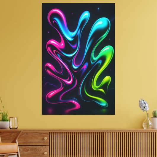 Neon Dreams II Abstract Canvas | Chrome Wall Art キャンバスプリント (インサイチュ (リビング))