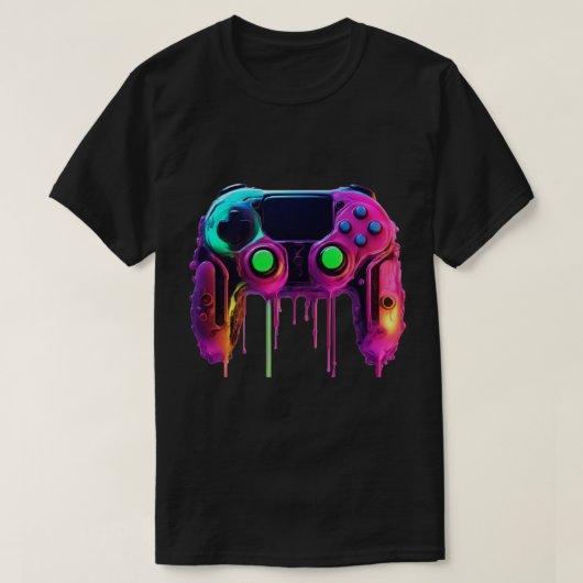 Neon Drip Game Controller T-Shirt Tシャツ (デザイン正面)