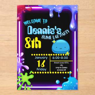 Neon Drip Slime Birthday Party Invitation Kids アクリル招待状