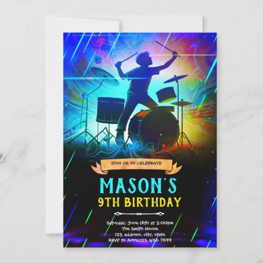 Neon drum birthday party Invitation 招待状 (正面)