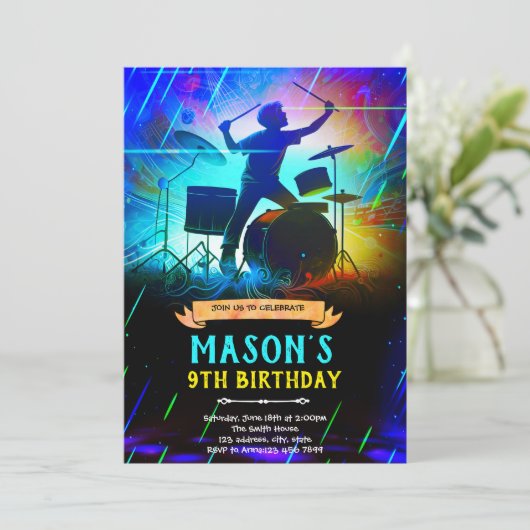 Neon drum birthday party Invitation 招待状 (スタンド正面)