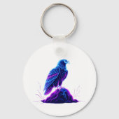 Neon Eagle on Glowing Rock – Cyberpunk Style キーホルダー (正面)