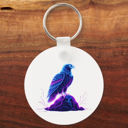 Neon Eagle on Glowing Rock – Cyberpunk Style キーホルダー (裏面)