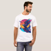 Neon Eagle Synthwave Retro Sunset Cyber Art T-Shir Tシャツ (正面フル)