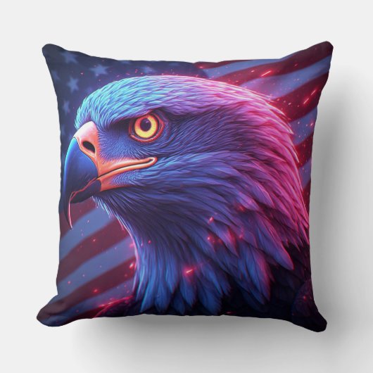 Neon Eagle with American Flag – Futuristic Patriot クッション (正面)