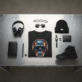 Neon Echo: Synthwave Gamer Skull Graphic Tシャツ