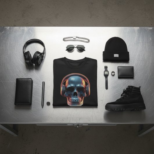 Neon Echo: Synthwave Gamer Skull Graphic Tシャツ