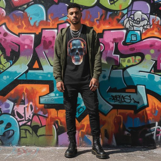 Neon Echo: Synthwave Gamer Skull Graphic Tシャツ