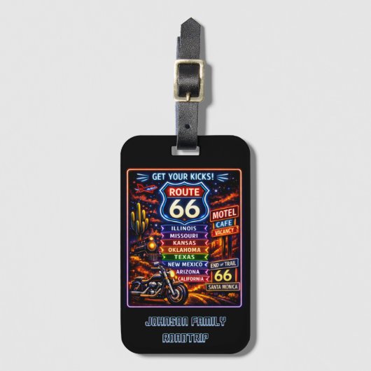 Neon Eight States Route Sixty Six ラゲッジタグ (正面縦)