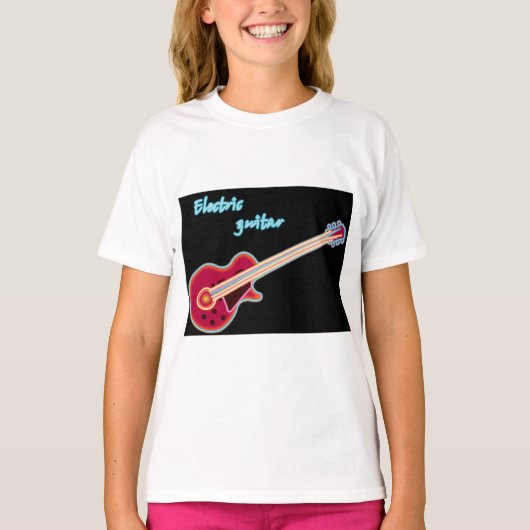 Neon Electric Guitar Retro 80s Rock Music Tシャツ (正面)