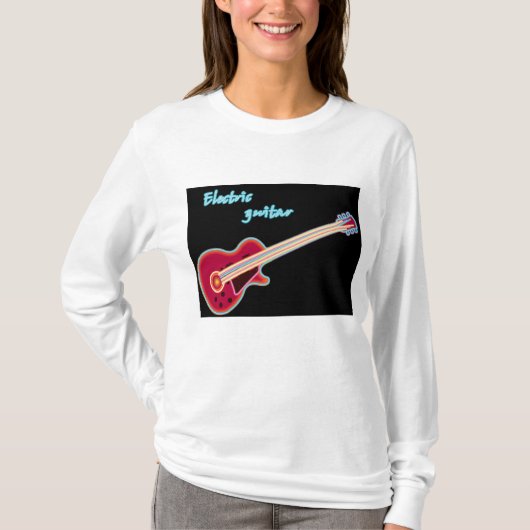 Neon Electric Guitar Retro 80s Rock Music Tシャツ (正面)