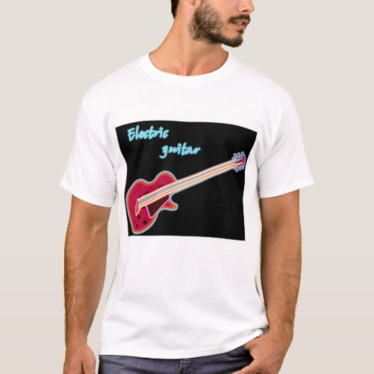 Neon Electric Guitar Retro 80s Rock Music Tシャツ (正面)