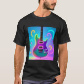 Neon Electric Guitar - Retro Synthwave Music Art Tシャツ (正面)