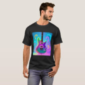 Neon Electric Guitar - Retro Synthwave Music Art Tシャツ (正面フル)