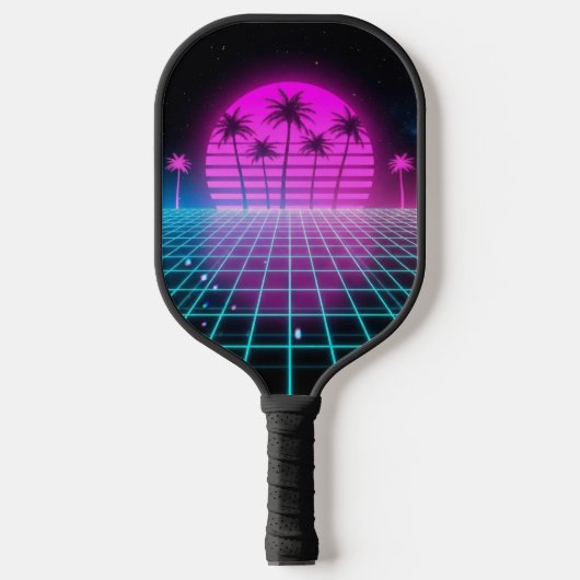 Neon Electric Palms Retro Vaporwave Custom Pickleb ピックルボールラケット (正面)