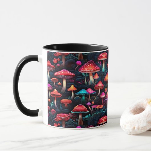Neon Enchanted Mushroom Forest Mug マグカップ (ドーナツ)