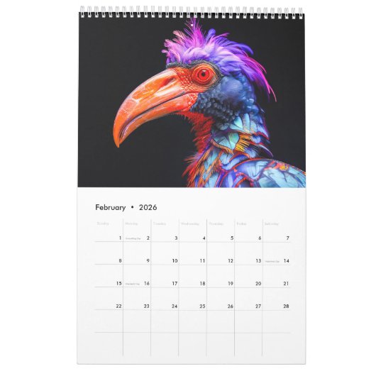 Neon Fantasy Creatures – 2026 Calendar カレンダー (2月 2026)
