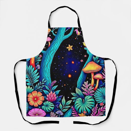 Neon Fantasy Forest Night Glow Design エプロン (正面)
