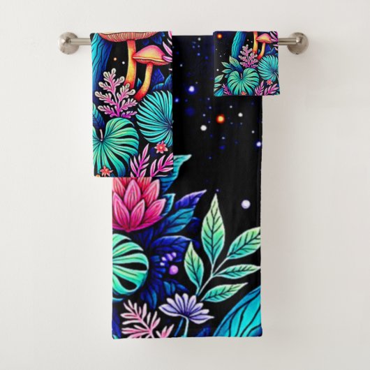 Neon Fantasy Forest Night Glow Design バスタオルセット (インサイチュ)