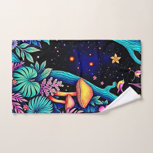 Neon Fantasy Forest Night Glow Design バスタオルセット (ハンドタオル)