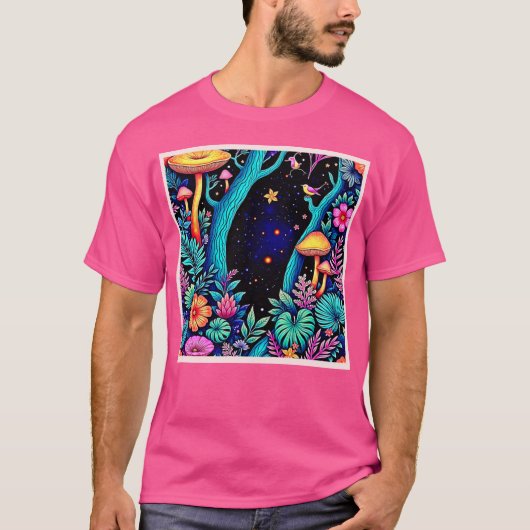 Neon Fantasy Forest Night Glow Design Tシャツ (正面)