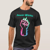 Neon Flaming Fist – Power & Strength Art Tシャツ (正面)