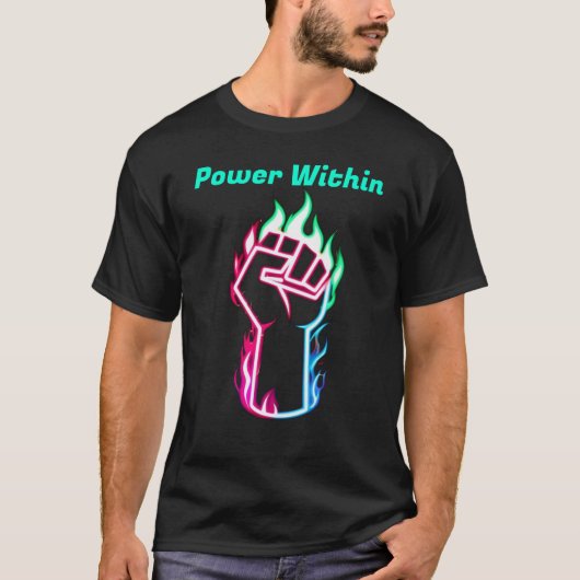 Neon Flaming Fist – Power & Strength Art Tシャツ (正面)
