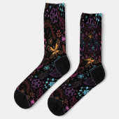 Neon Floral Butterfly Crew Socks ソックス (左)
