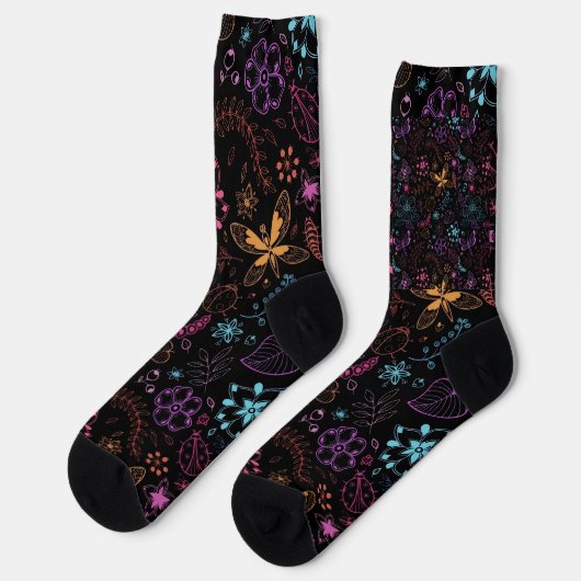 Neon Floral Butterfly Crew Socks ソックス (左)